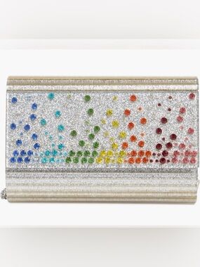 Kurt Geiger Crystal Embellished Silver Glitter Evening Crossbody Bag